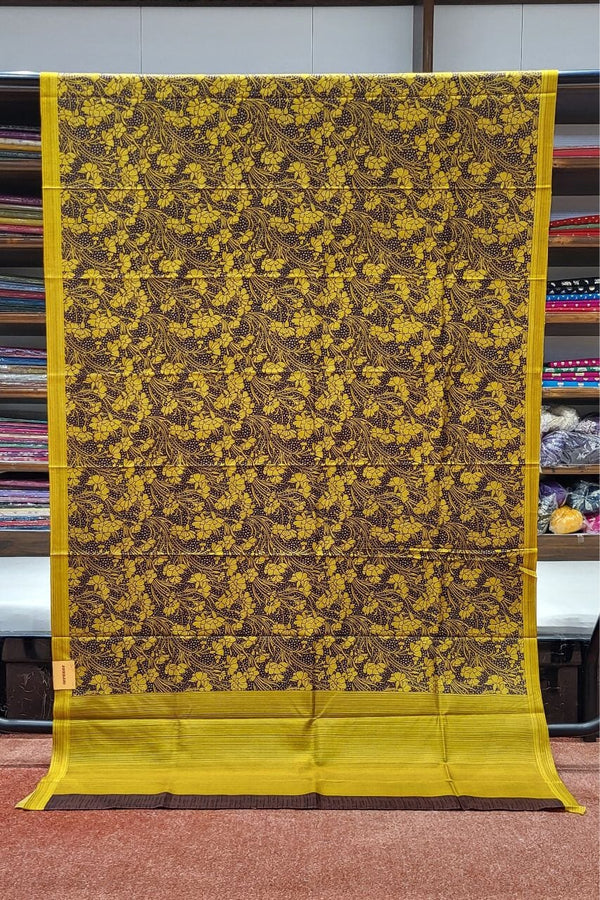 Printed Habotai Silk Saree Curry Yellow Colour