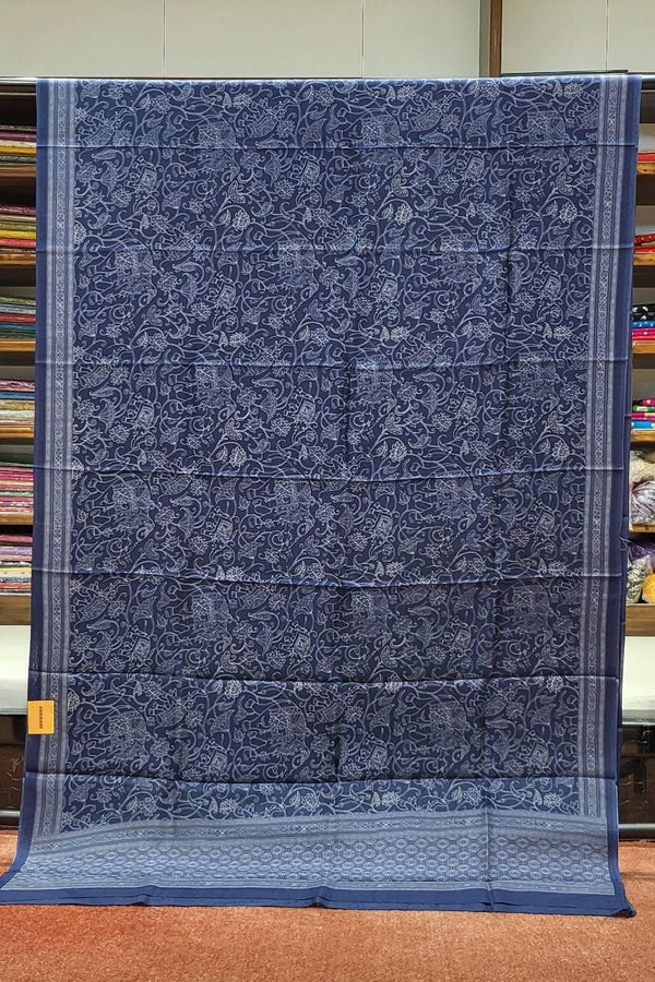 Habotai Silk Saree with all Over Prints in Blue Colour