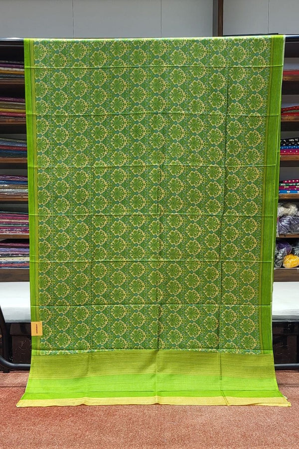 Printed Mulberry Silk Saree Green Colour