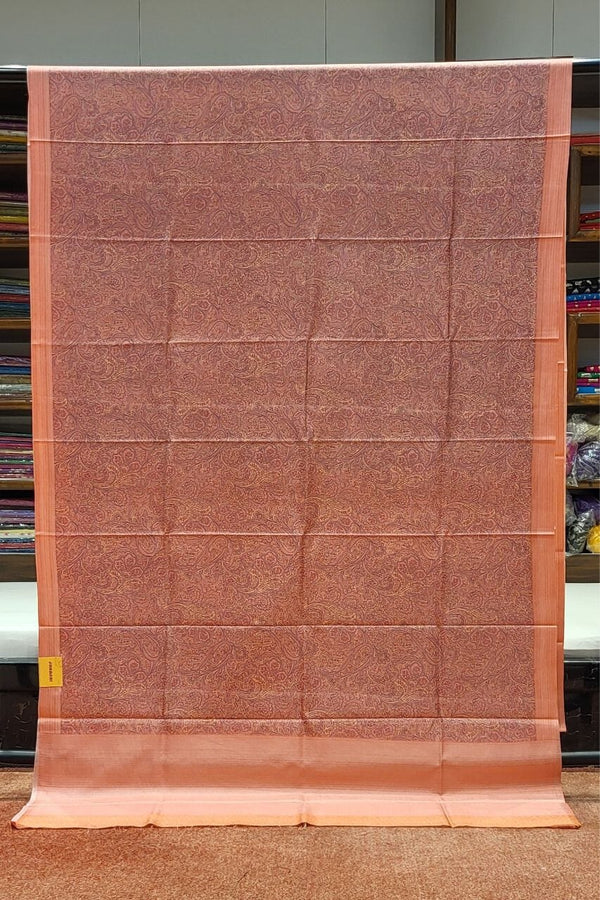Printed Mulberry Silk Saree in Salmon Orange Colour