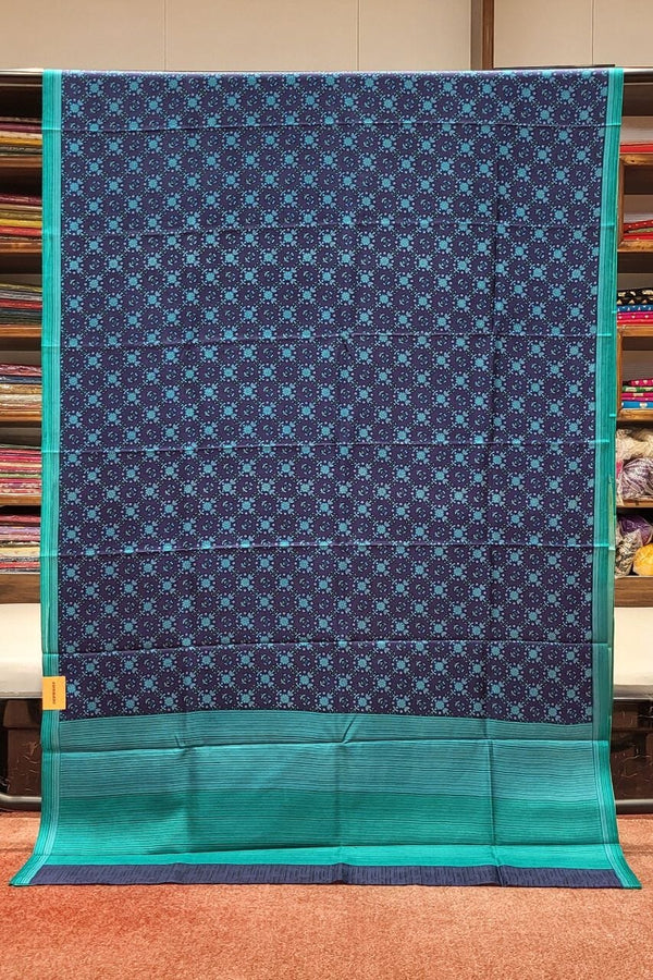 Mulberry Silk Saree with Thin Border in Blue Colour