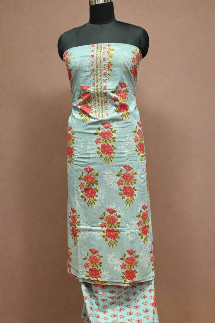 3 Piece Cotton Suit Set with Floral Prints