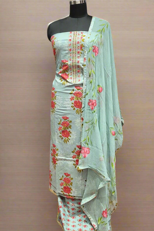 3 Piece Cotton Suit Set with Floral Prints