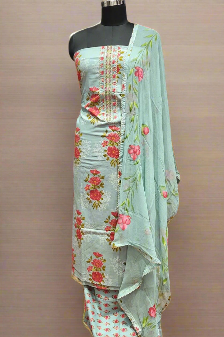 3 Piece Cotton Suit Set with Floral Prints