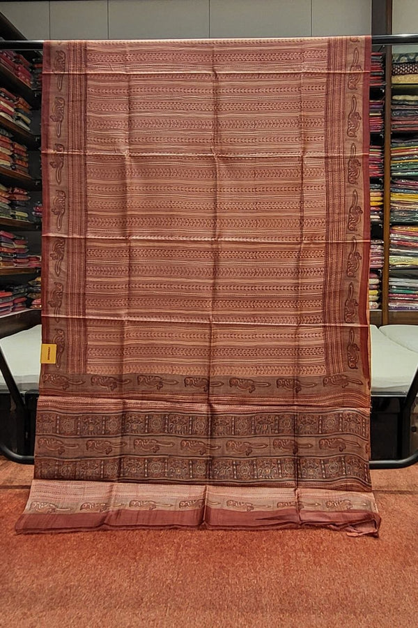 Printed Tussar Silk Saree With Kantha Work