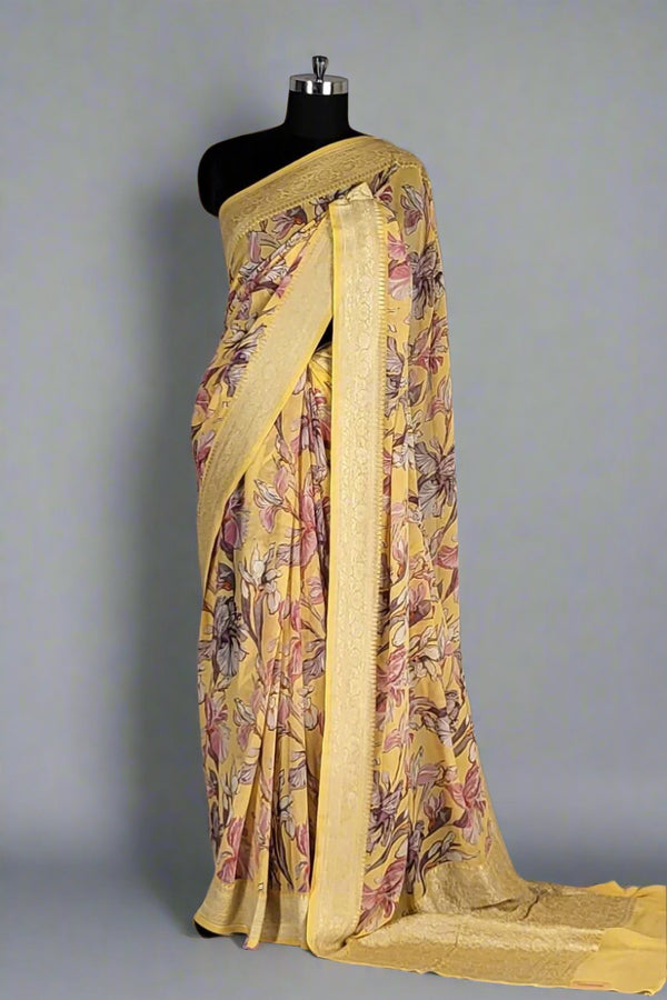 Printed Georgette Saree with Resham Border