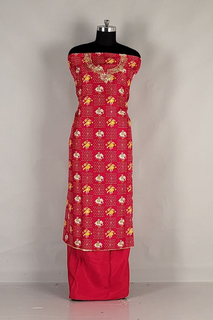 Printed Salwar Suit Piece with Gota Work on Yoke