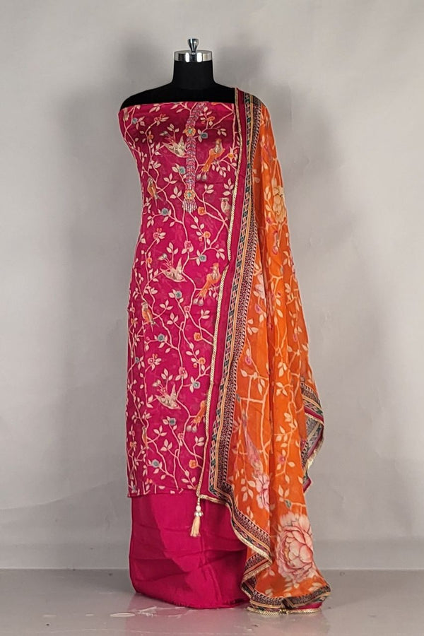 Printed Salwar Suit Piece in Organza for Ethnic Look