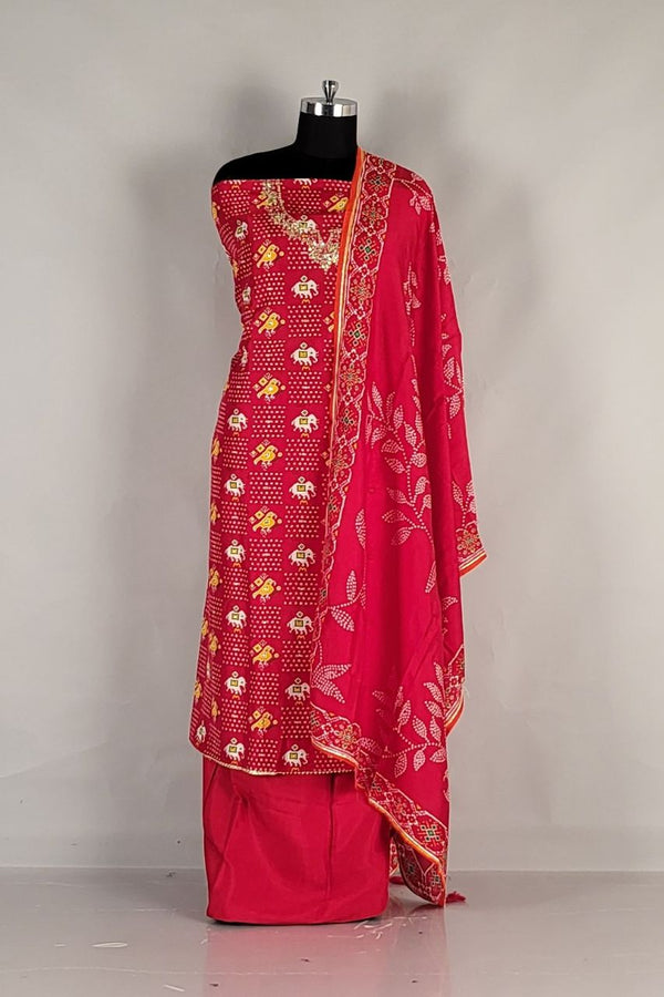 Printed Salwar Suit Piece with Gota Work on Yoke