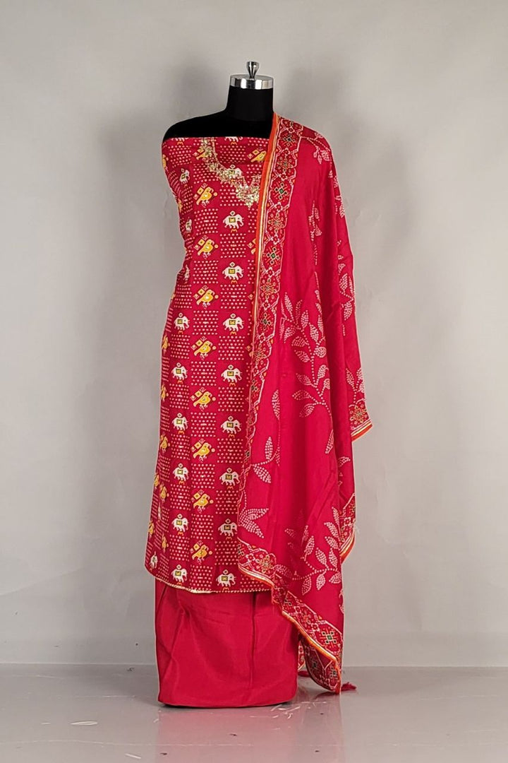Printed Salwar Suit Piece with Gota Work on Yoke
