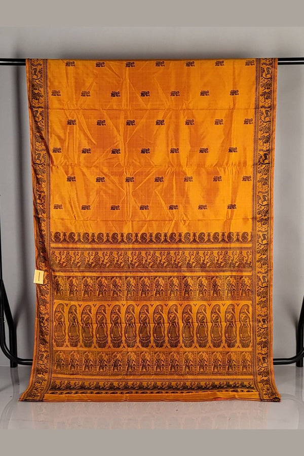 Classic Baluchari Saree in Orange for Puja