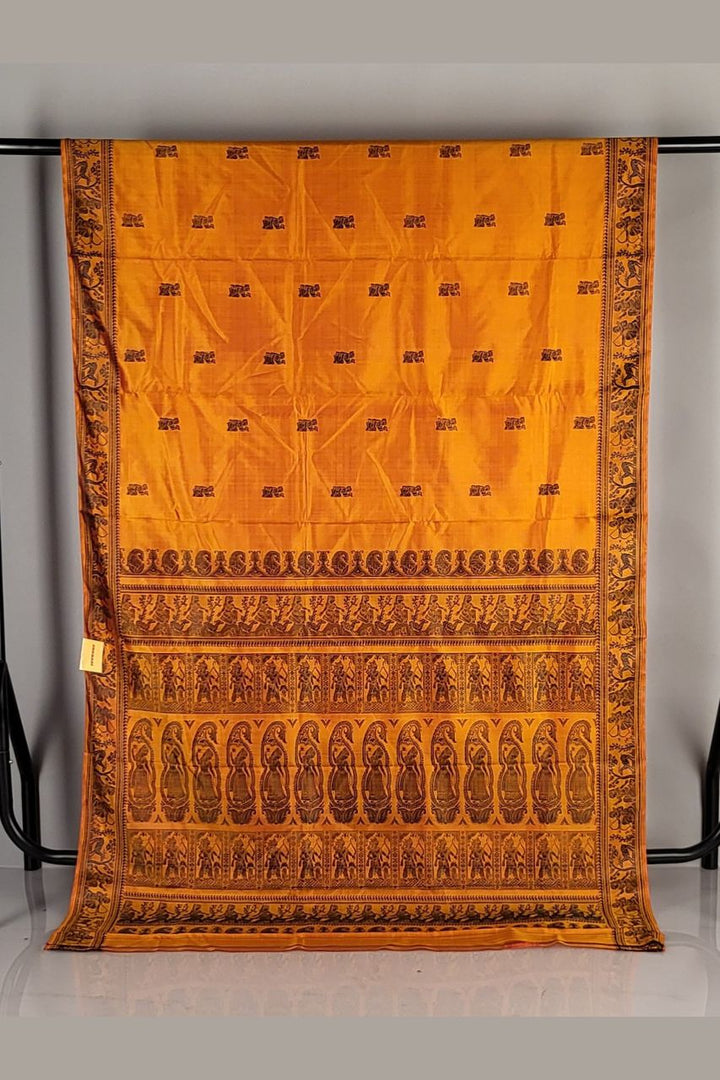 Classic Baluchari Saree in Orange for Puja