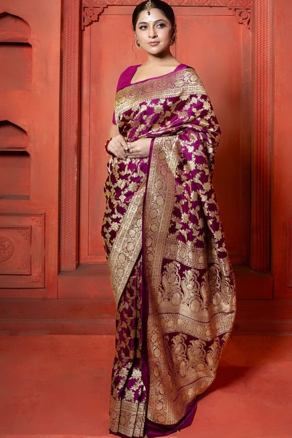 Bridal Banarasi Silk Saree In Purple