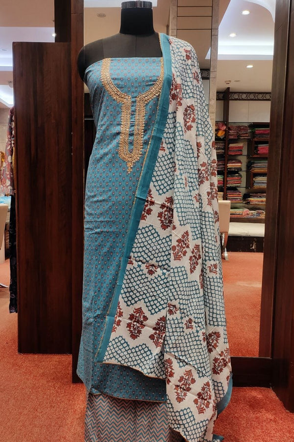 Pure Cotton Dress Material With Gota Patti Yoke