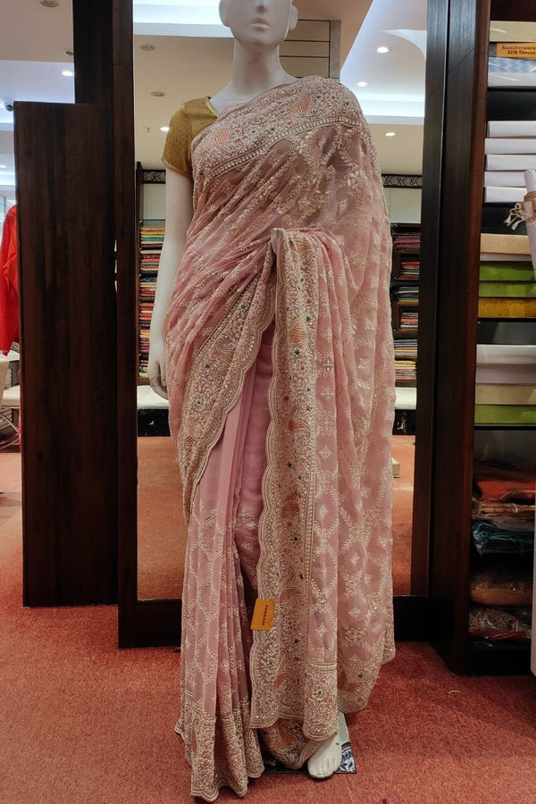 Pure Georgette Saree In Light Pink color