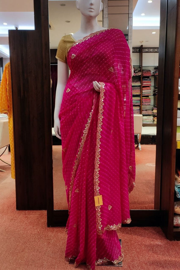 Pure Georgette Saree In Rani Color