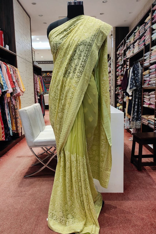 Pure Georgette Saree With Chikankari Work