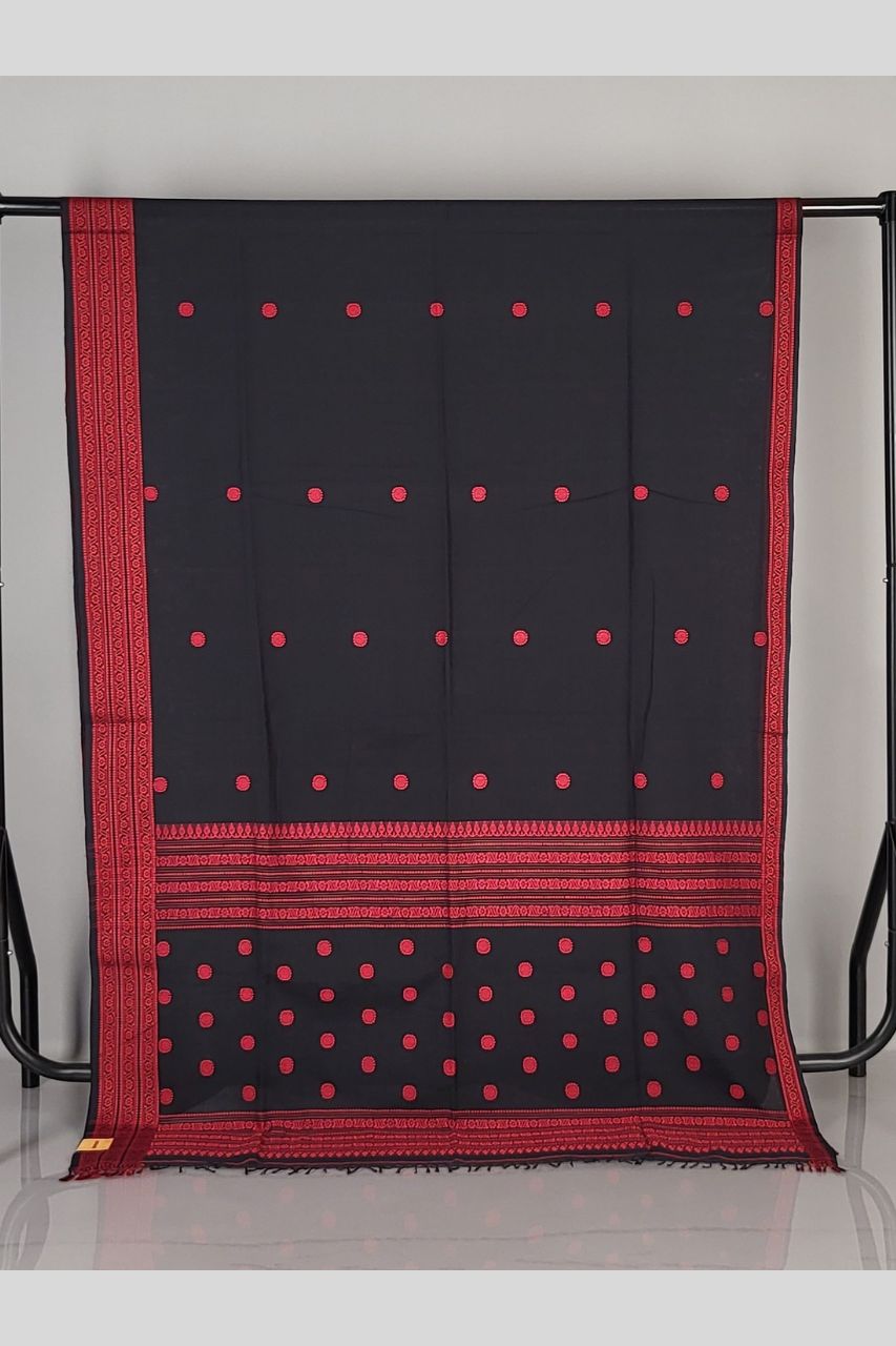 Black Handloom Cotton Saree With Thread Work