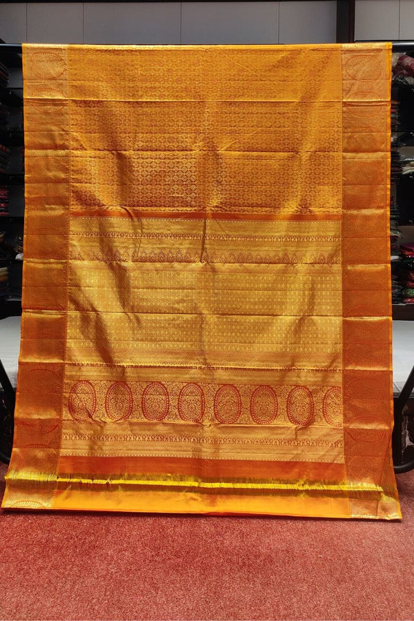 Pure Kanjivaram Saree In Mustard With Brocade Work