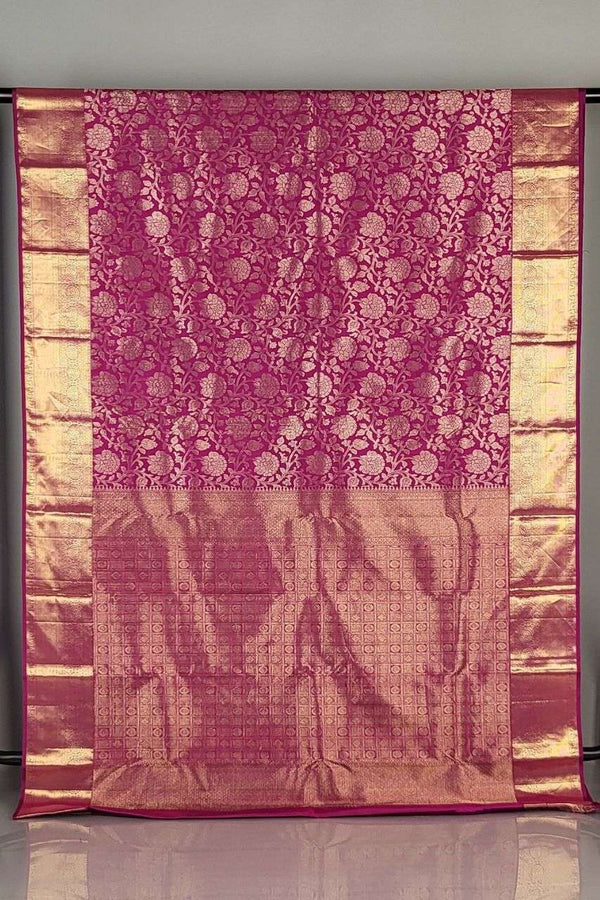 Pure Kanjivaram Silk Saree in Magenta for Wedding Receptions