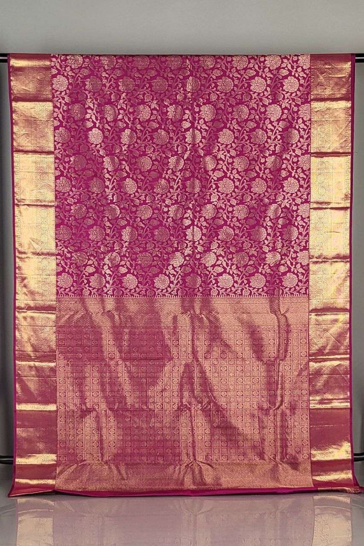 Pure Kanjivaram Silk Saree in Magenta for Wedding Receptions