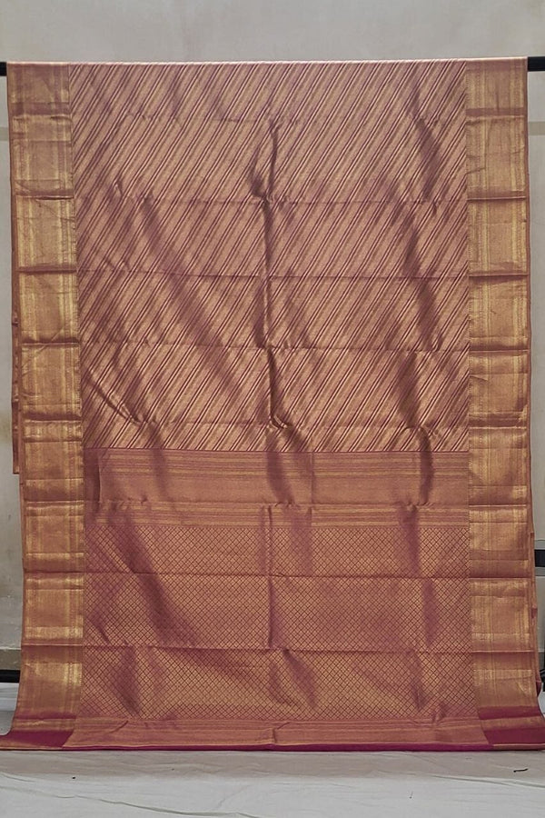 Pure Kanjivaram Silk Saree With Golden Striped Work