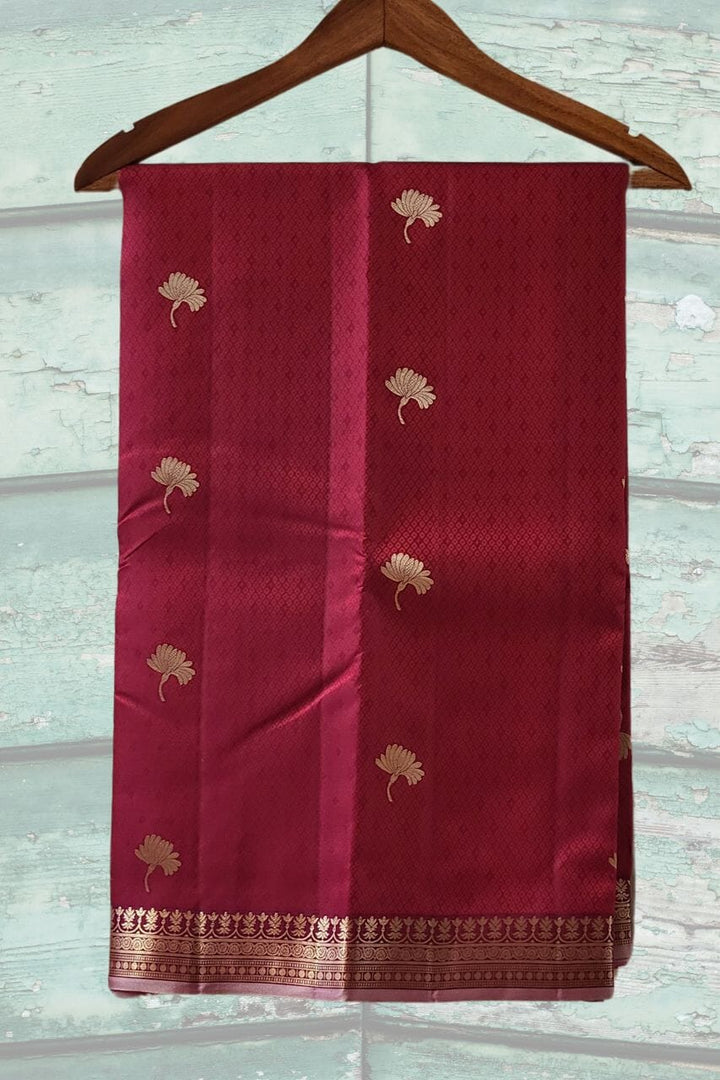 Maroon Kanjivaram Silk Saree with Lotus Motif