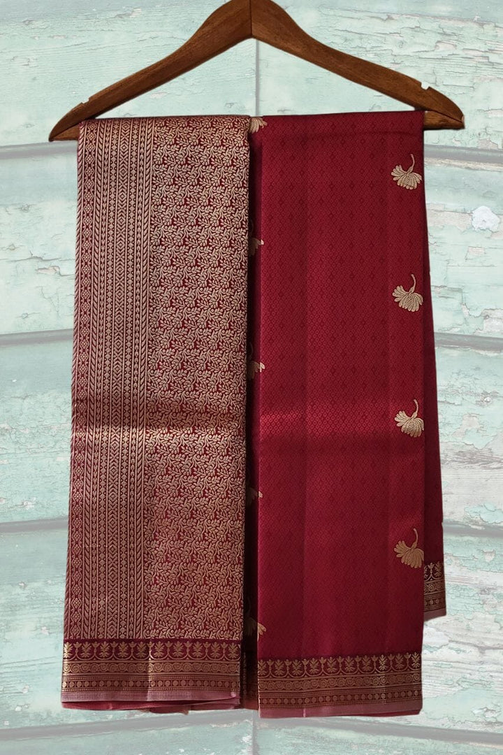 Maroon Kanjivaram Silk Saree with Lotus Motif