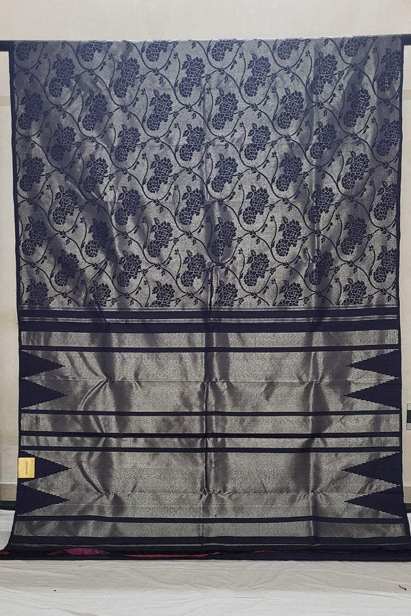 Borderless Kanjivaram Silk Saree in Navy Blue