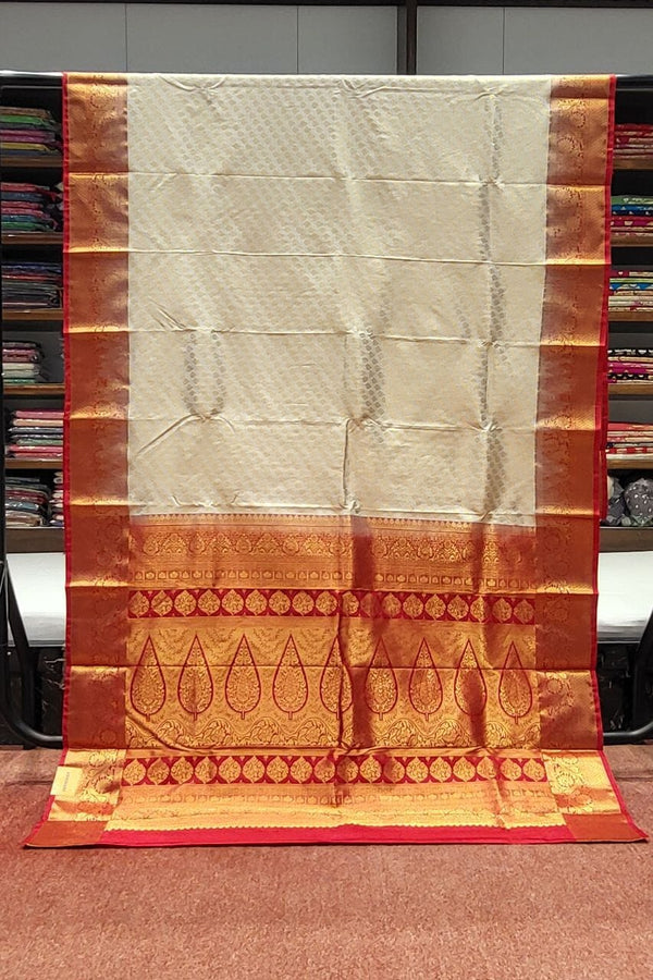 Pure Kanjivaram Silk Saree In Off-White