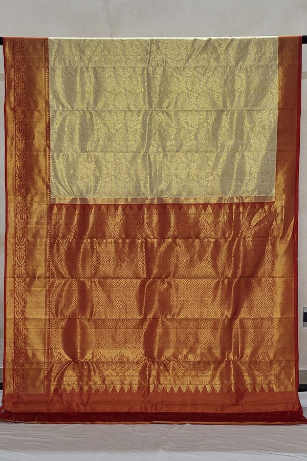 Pure Kanjivaram Silk Saree In Off-White With Contrast Border
