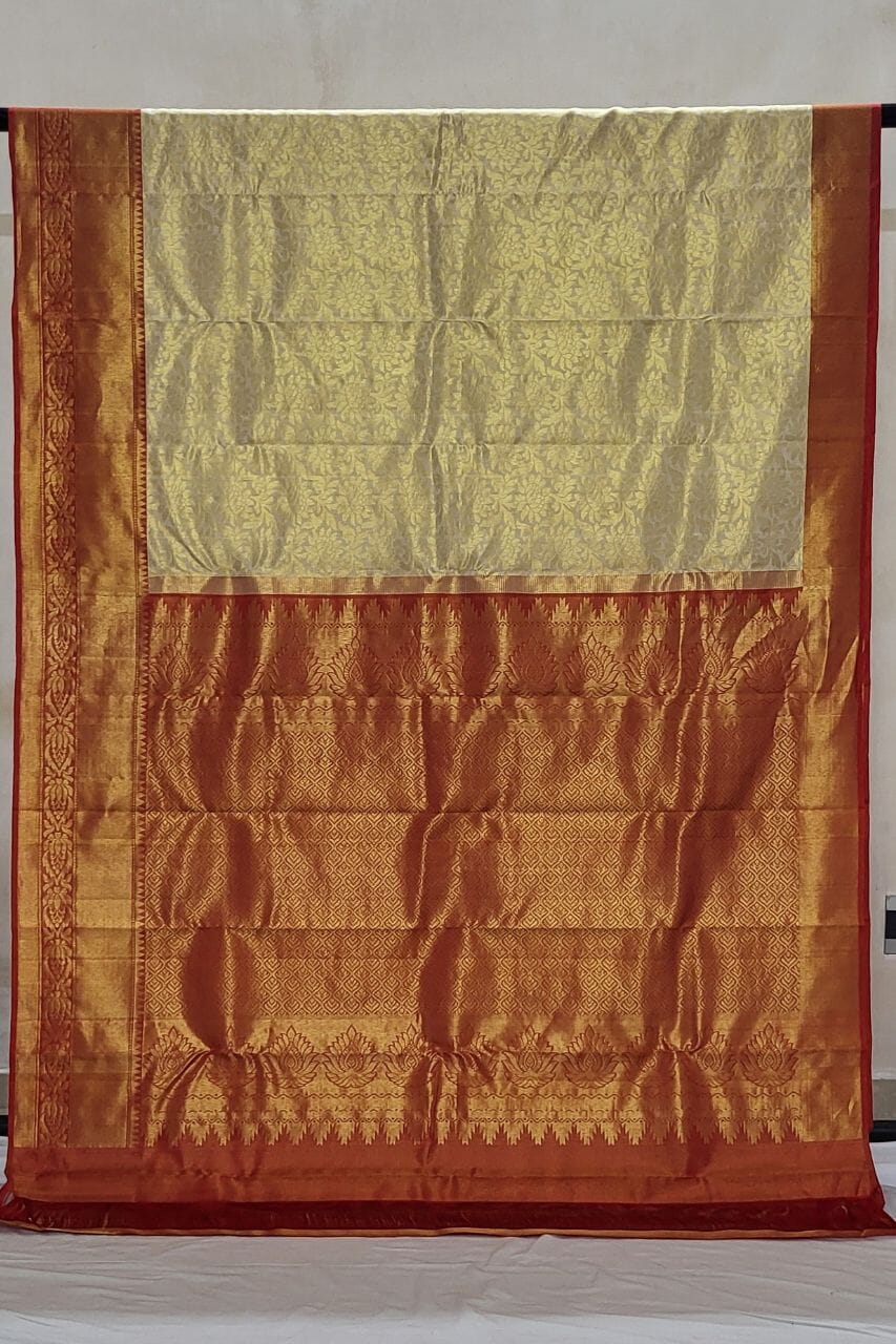 Pure Kanjivaram Silk Saree In Off-White With Contrast Border