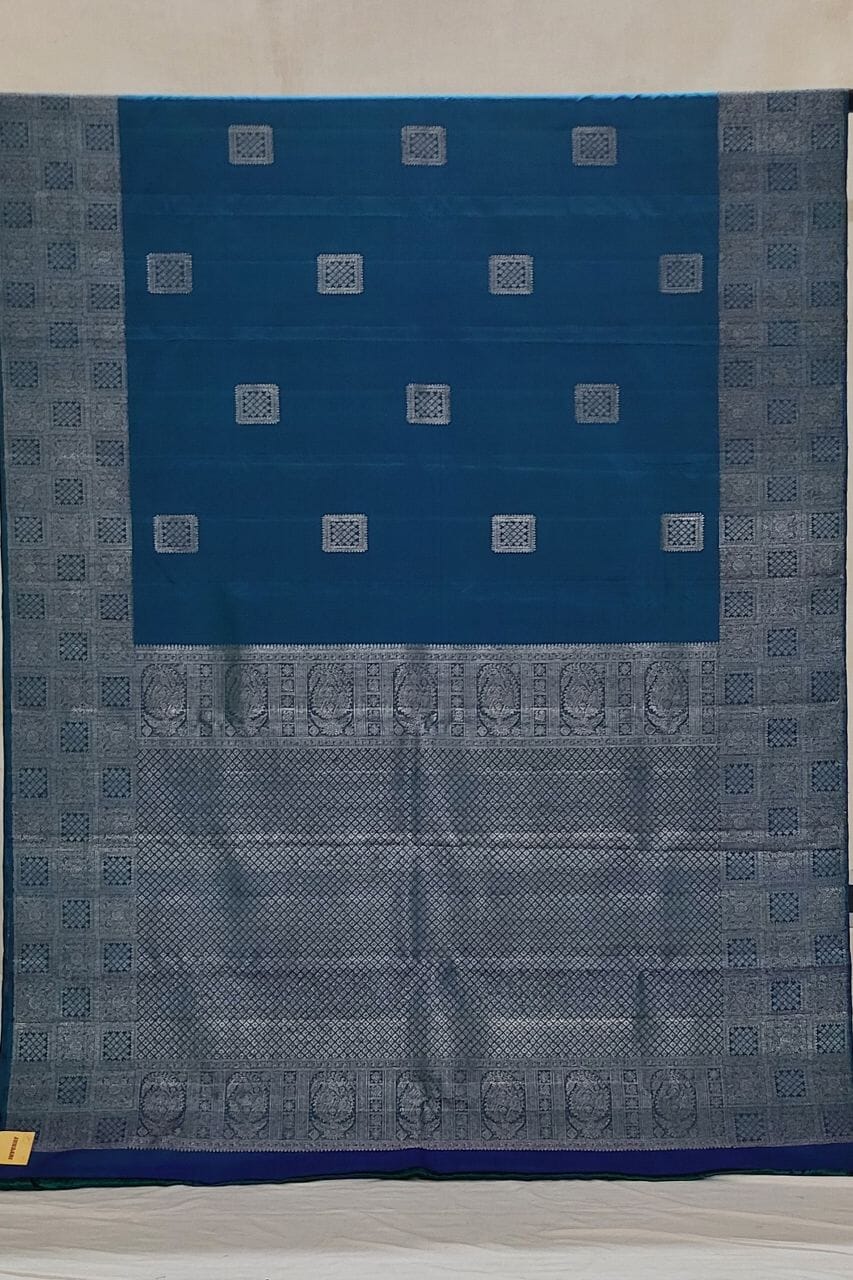 Ceremonial Kanjivaram Silk Saree In Peacock Blue