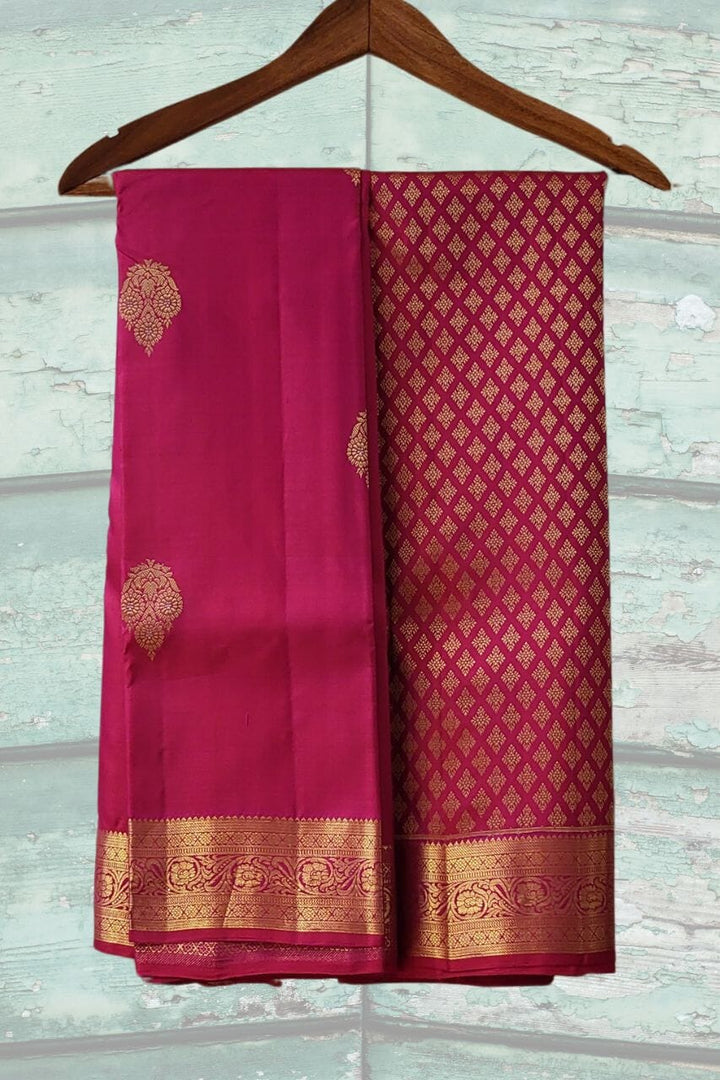 Bridal Kanjivaram Silk Saree In Rani Color