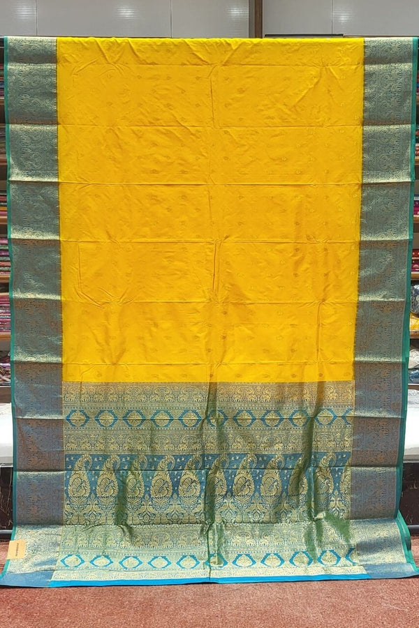 Yellow Kanjivaram Silk Saree With Contrast Pallu