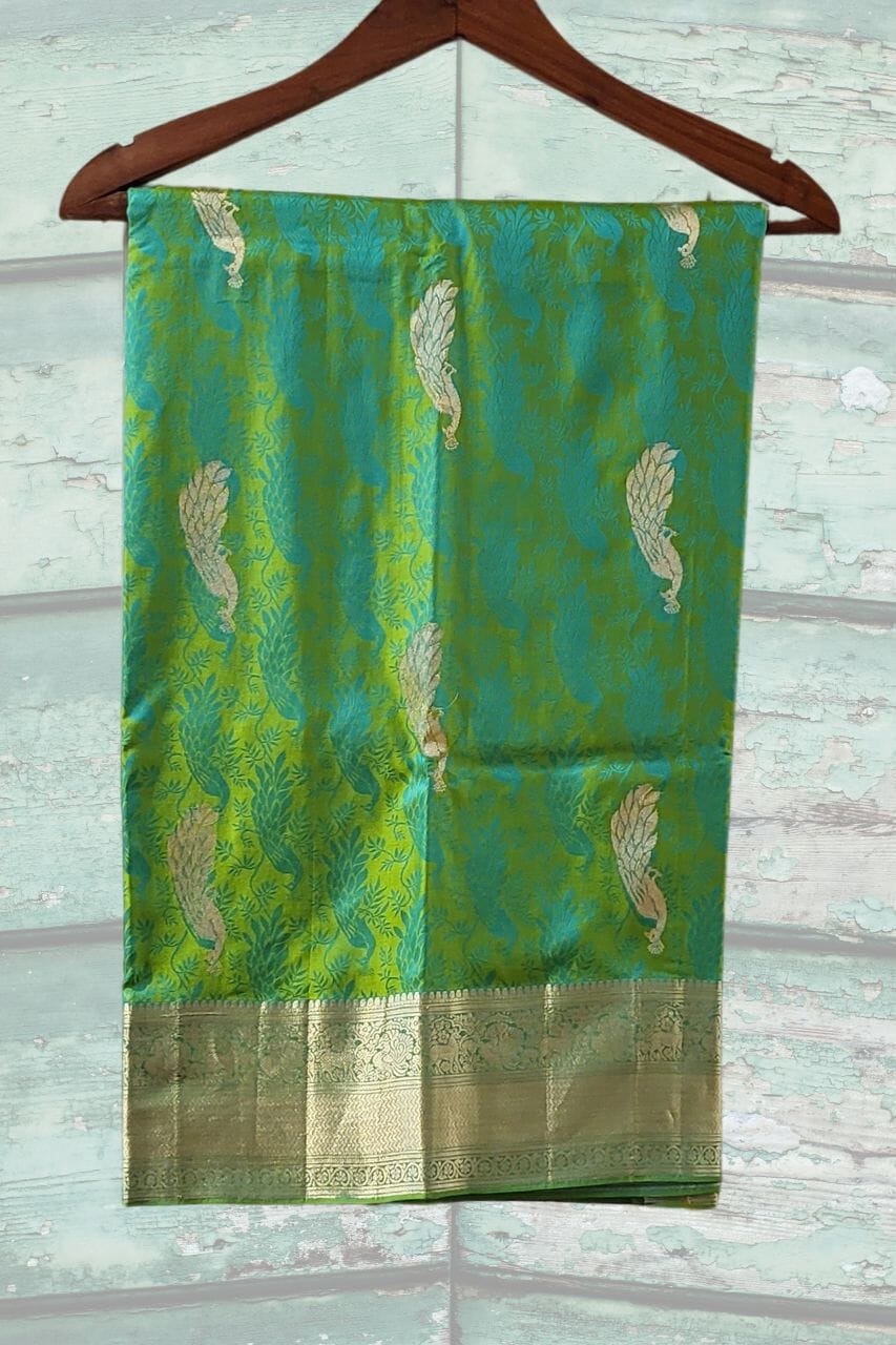 Brocade Kanjivaram Silk Saree in Shaded Green