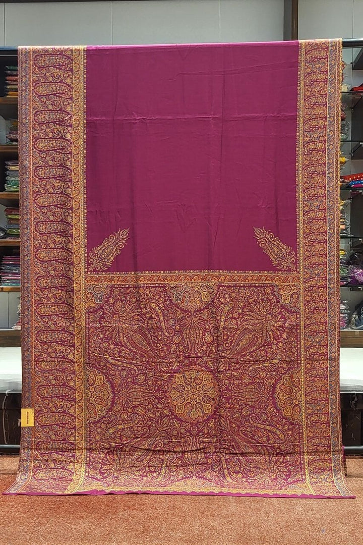 Pure Kani Silk Saree In Magenta Color