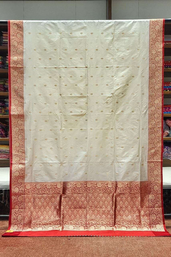 Lal Par Katan Silk Saree- Booti Work