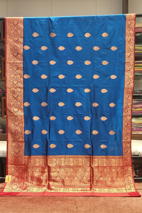 Banarasi Katan Silk Saree In Blue and Red