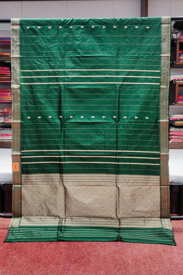 Pure Katan Silk Saree In Green Color