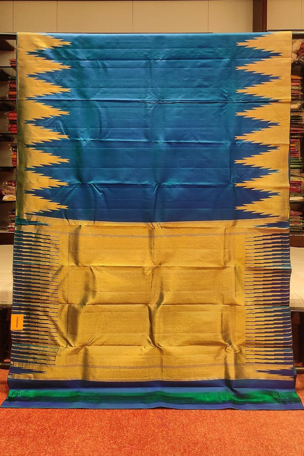 Pure Kanjivaram Silk Saree In Peacock Blue Color
