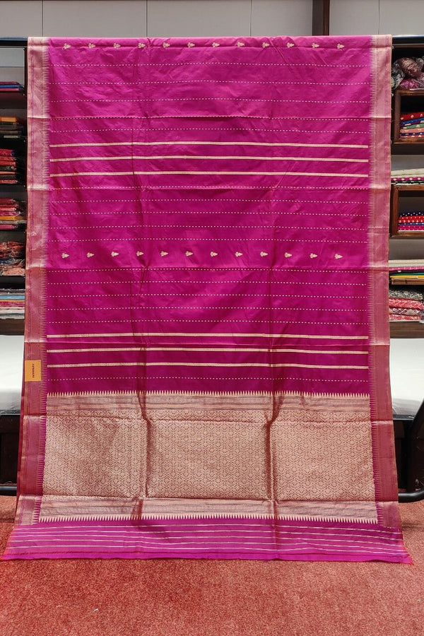 Pure Katan Silk Saree In Rani Color