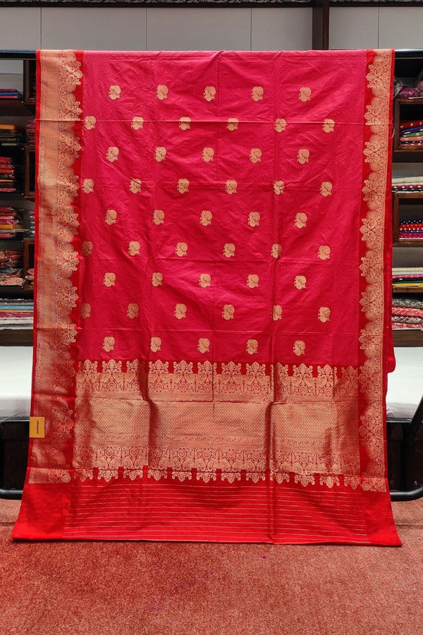Pure Katan Silk Saree In Rani Color