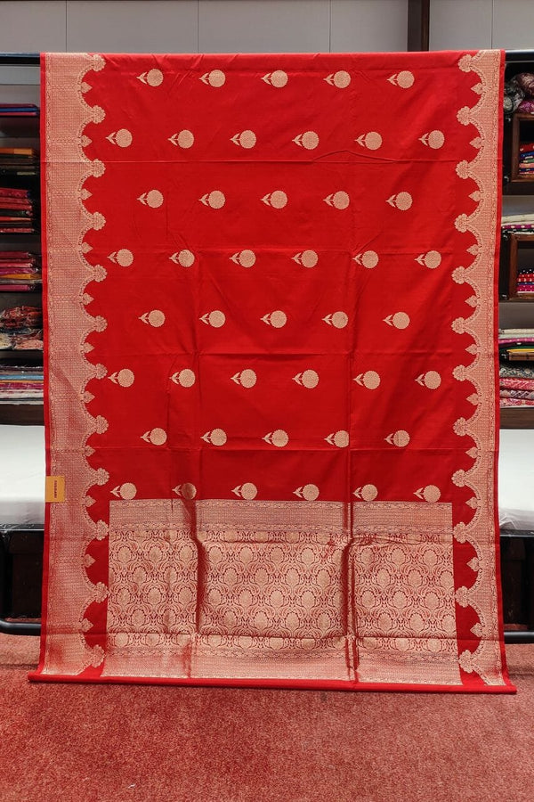 Pure Katan Silk Saree In Red