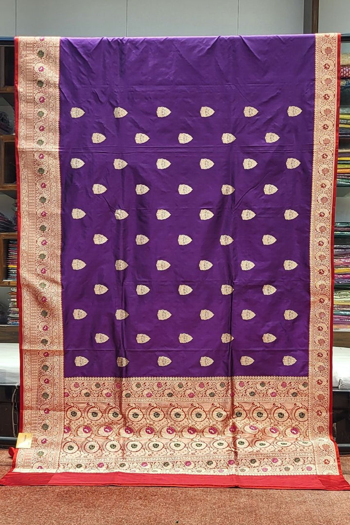 Banarasi Katan Silk Saree in Purple and Red