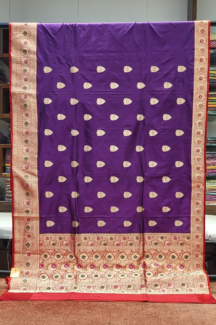 Banarasi Katan Silk Saree in Purple and Red