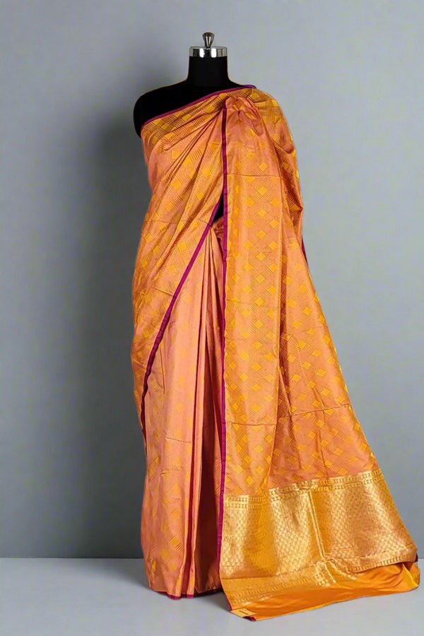 Pure Katan Silk Saree In Shaded Peach Colour