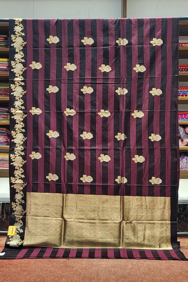 Pure Katan Silk Saree with Stripes- Violet Colour