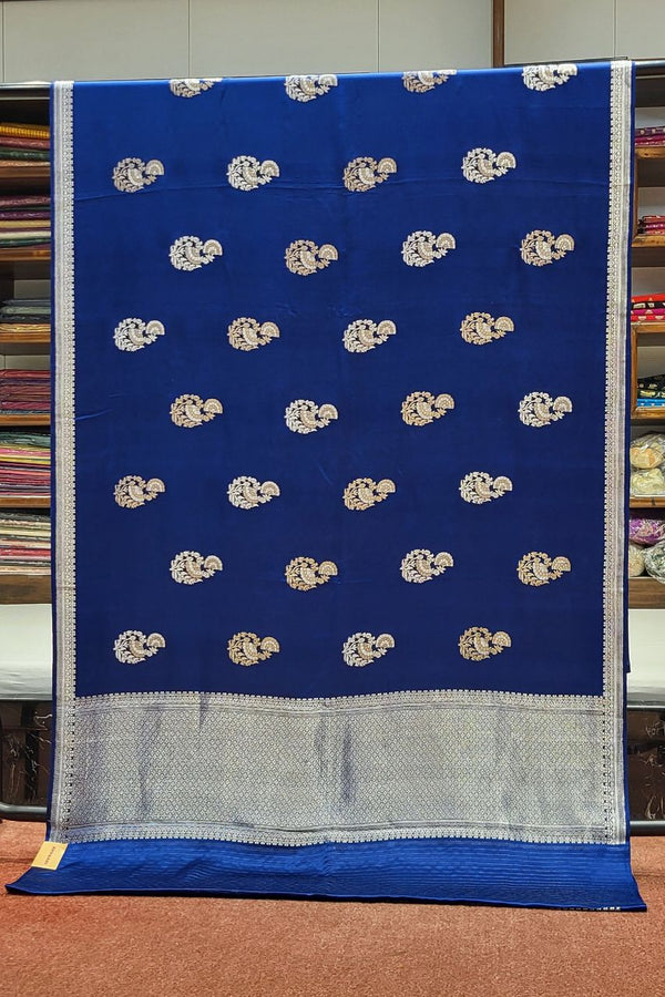 Blue Mashru Silk Saree with Silver Zari Work