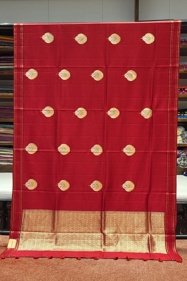Mashru Silk Saree In Red with Big Boota
